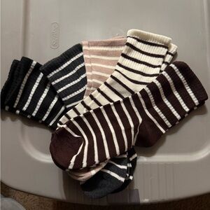 Women's Striped Casual Socks - Black, Grey, Pink, Brown, Cream
